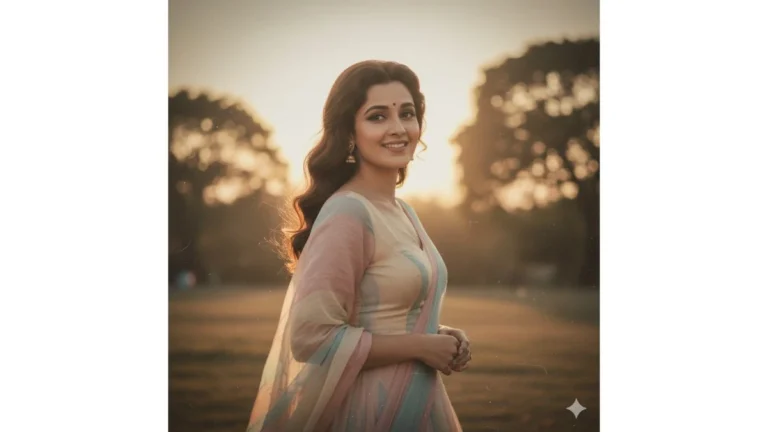 Vintage Golden Hour Portrait of a Woman in Traditional Dress with Cinematic Aesthetic